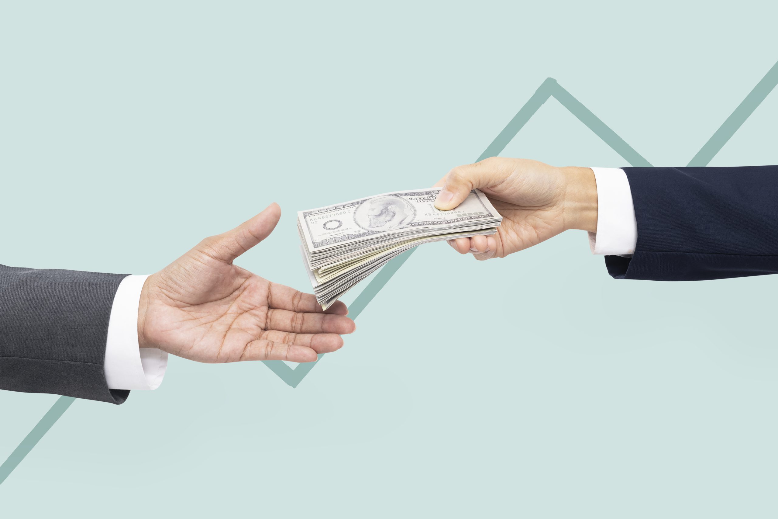 Business proposal purchase hands holding money